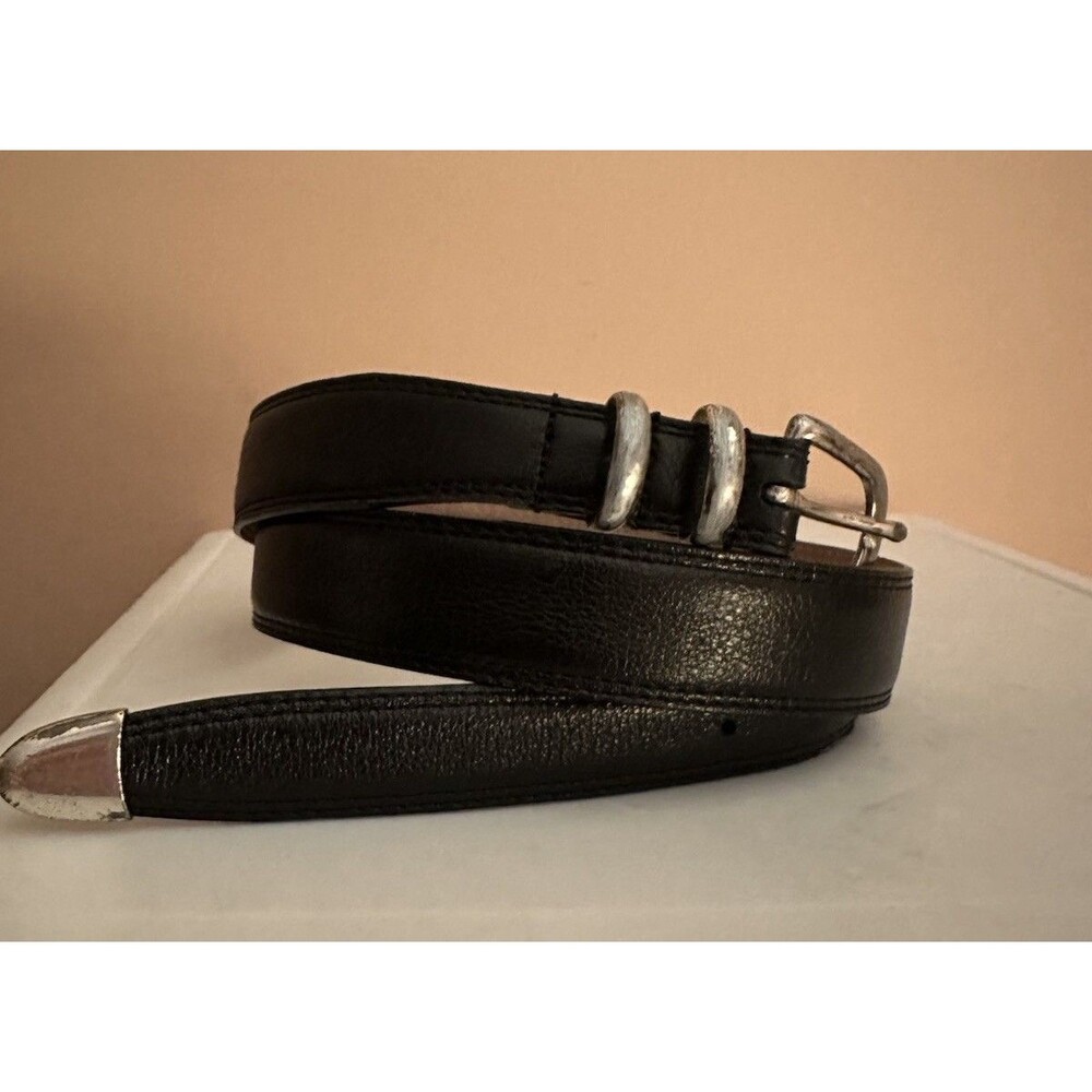 80-90s Black Aniline Cowhide Lined On Glove Leather Brass Buckle Keepers 1P55014